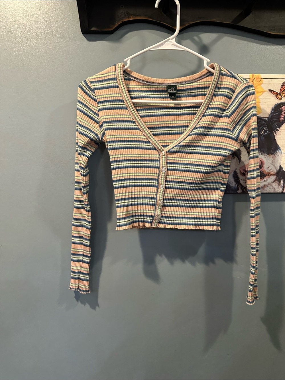 wild fable Multicolor Ribbed V-Neck Button Crop Cardigan